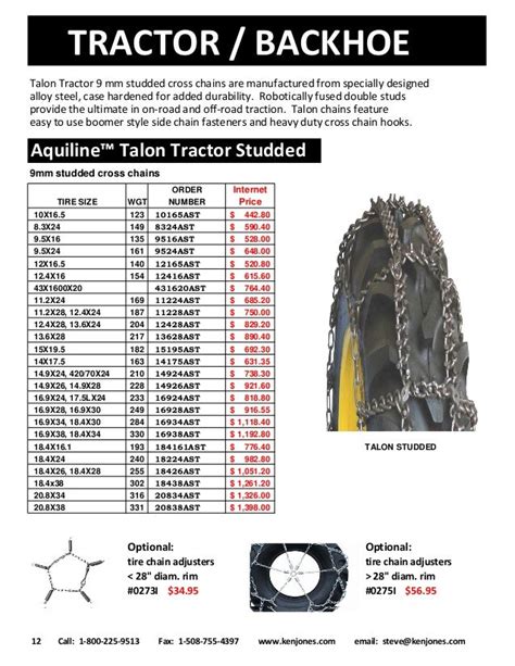 Tractor Tire Chains Chart