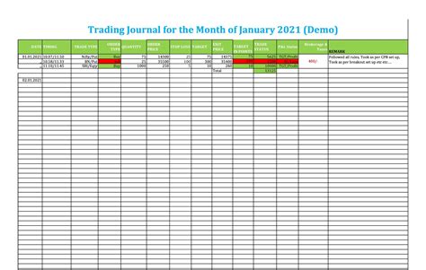 Trade Journal Template