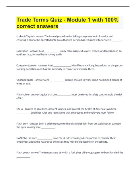 Trade Terms Quiz Answers Doc