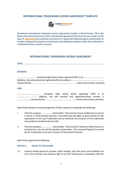 Trademark License Agreement Template