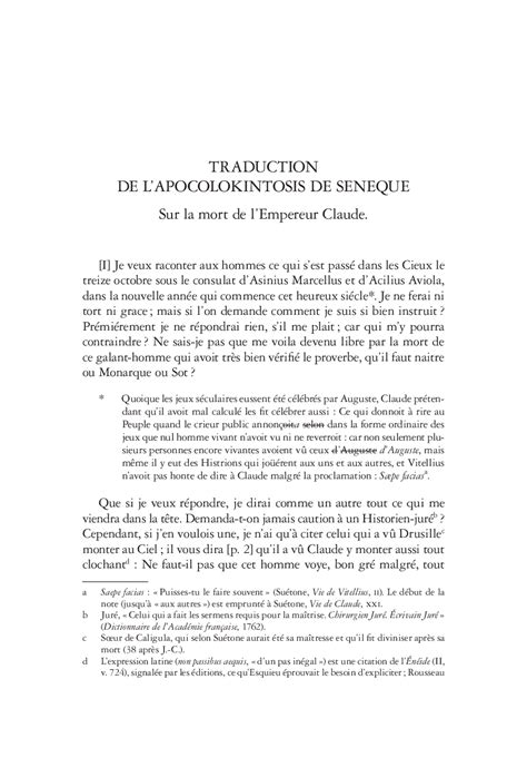 Traduction de l Apocolokintosis de SÃ©nÃ¨que Nouvelle Ã©dition augmentÃ©e French Edition Epub