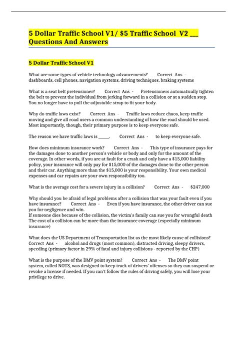 Traffic School Answer Key Epub