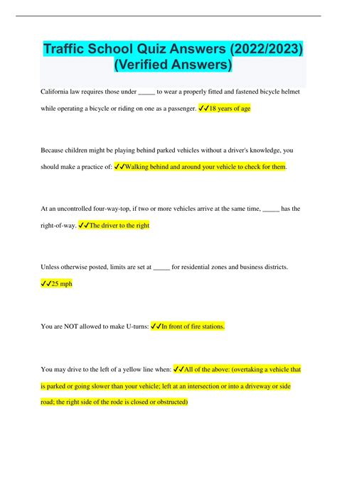 Traffic School Test Answers California Doc