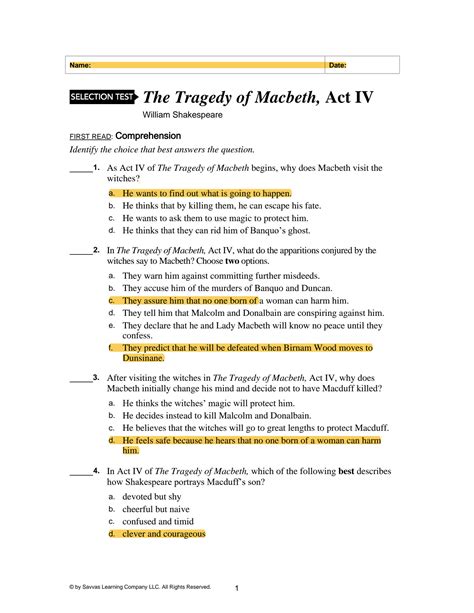 Tragedy Macbeth Act 3 Selection Test Answers Kindle Editon