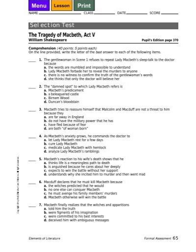 Tragedy Macbeth Act 5 Selection Test Answers Reader