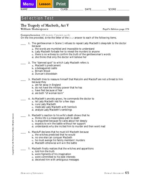 Tragedy Of Macbeth Act 5 Check Answer Reader