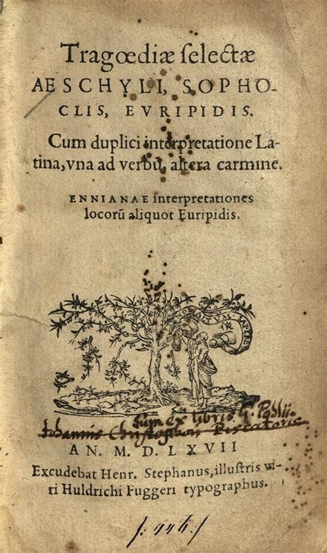 Tragoediae Selectae Aeschyli Sophoclis Euripidis 1567 Latin Edition Reader