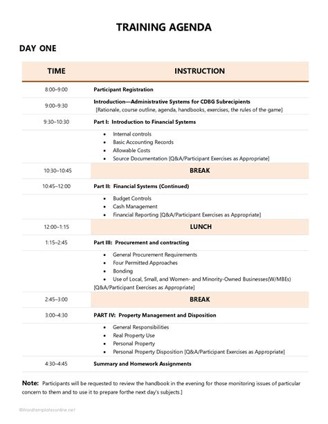 Training Agenda Template Word