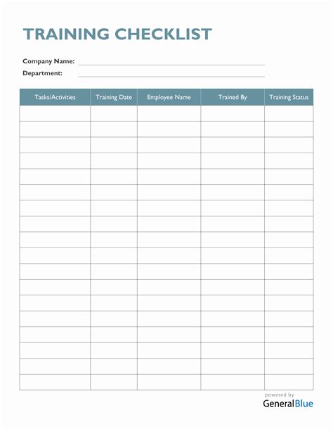 Training Checklist Template Word