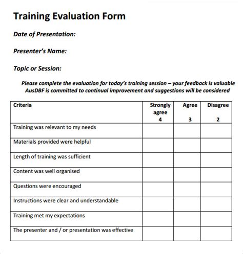 Training Course Evaluation Template