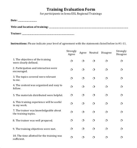 Training Evaluation Survey Template