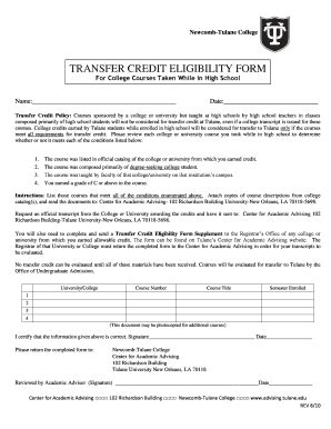 Transfer Credit Eligibility and Acceptance