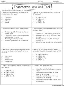 Transformations Unit Test With Answer Key Reader