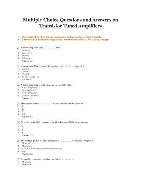 Transistor Amplifiers Objective Type Questions Answers Epub