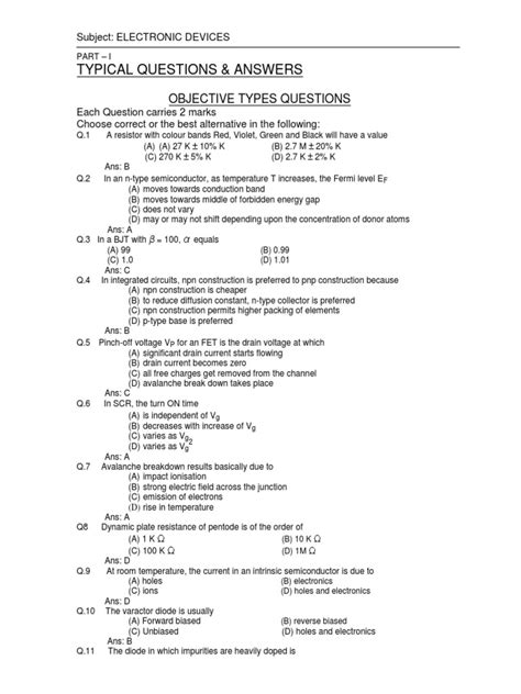 Transistor Objective Type Questions Answers Doc