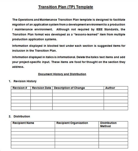 Transition Document Template