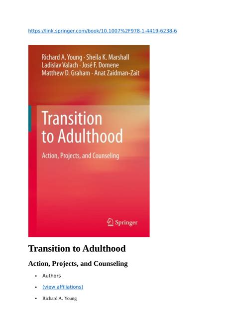 Transition to Adulthood Action, Projects, and Counseling Epub