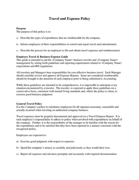 Travel And Expense Policy Template