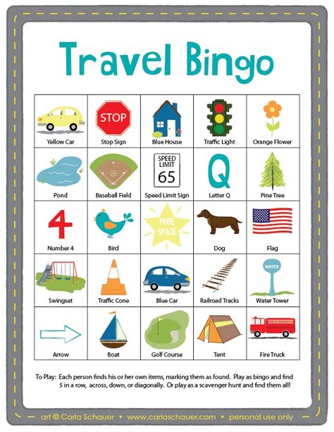 Travel Bingo Printable