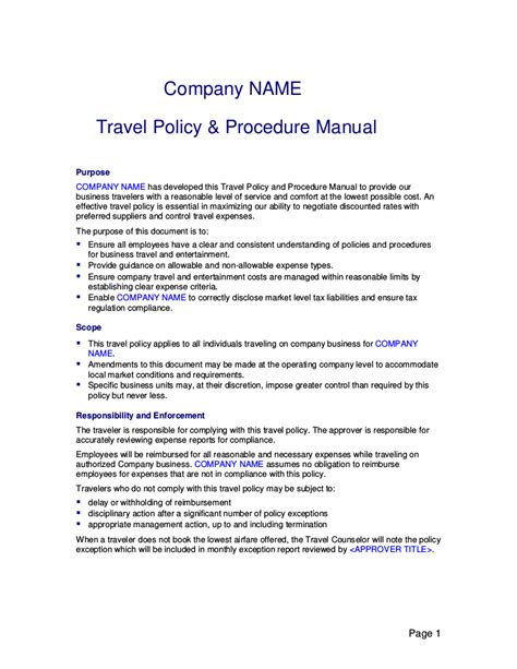 Travel Policy Template Free