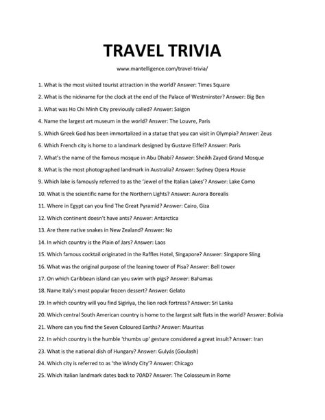 Travel Questions And Answers Doc