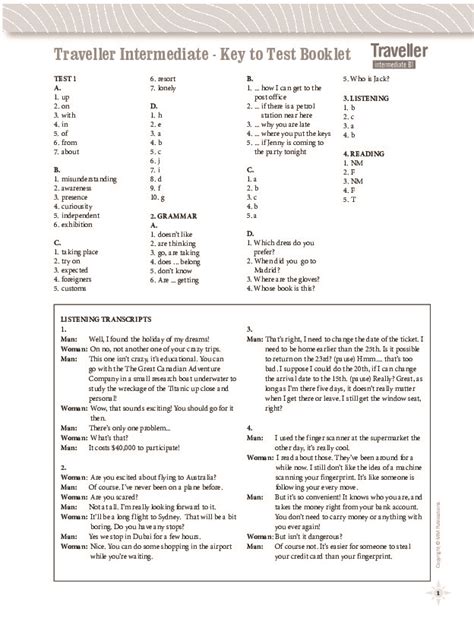 Traveller Intermediate B1 Test 6 Answer Reader