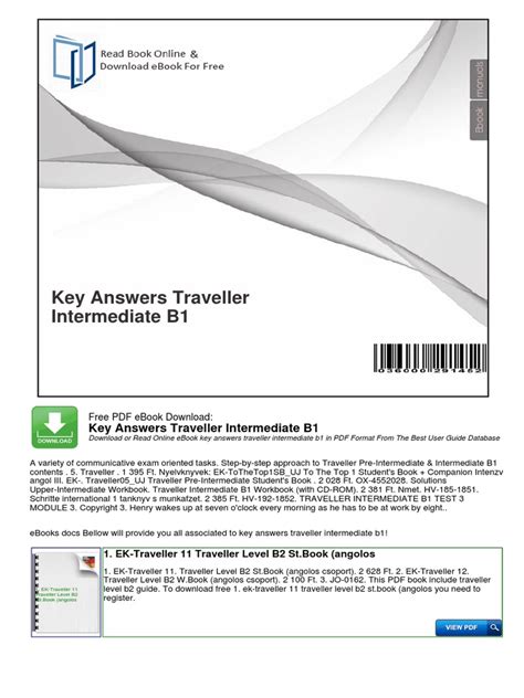 Traveller Intermediate B1 Work Answer Key Doc