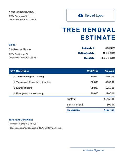 Tree Removal Estimate Template