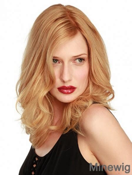 Trendy Blonde Wavy Shoulder Length Celebrity Wigs