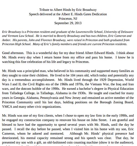 Tribute Speech Template