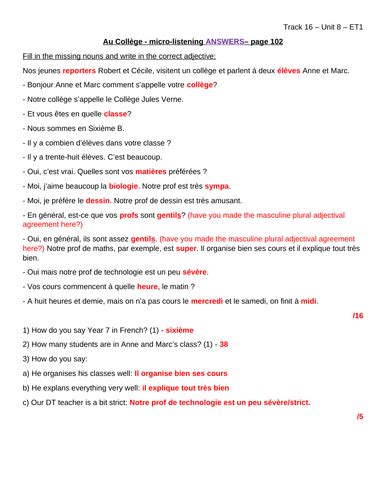 Tricolore Total 1 Answers Unit 8 PDF