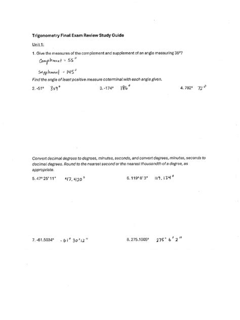 Trigonometry Final Exam With Answers Reader