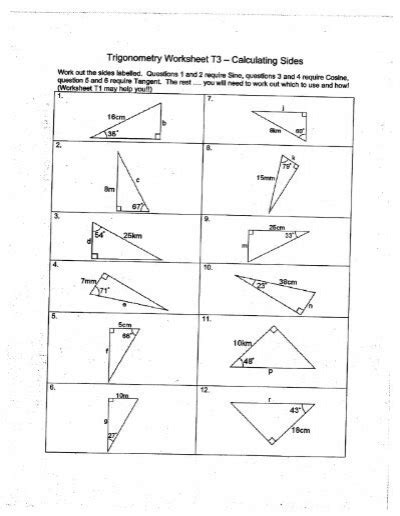 Trigonometry Worksheet T3 Answers Reader