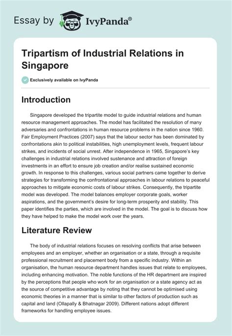 Tripartism in Singapore: A Cornerstone of Industrial Harmony