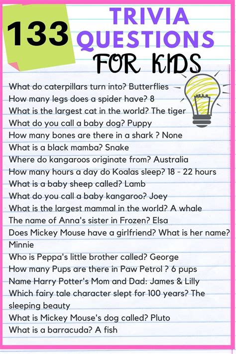 Trivia For Kids With Answers Doc