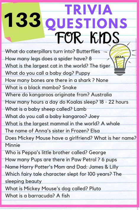 Trivia Questions For Kids With Answers Reader