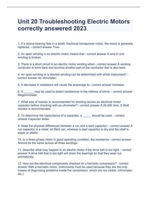 Troubleshooting Electric Motors Answer Key Doc