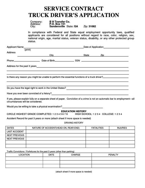 Truck Driver Job Application Template
