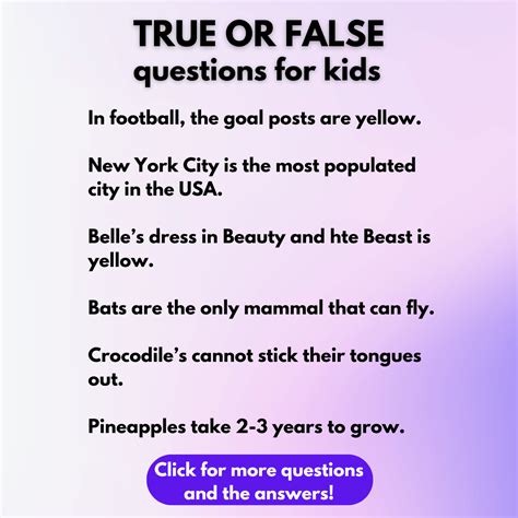 True Or False Questions And Answers For Kids Reader