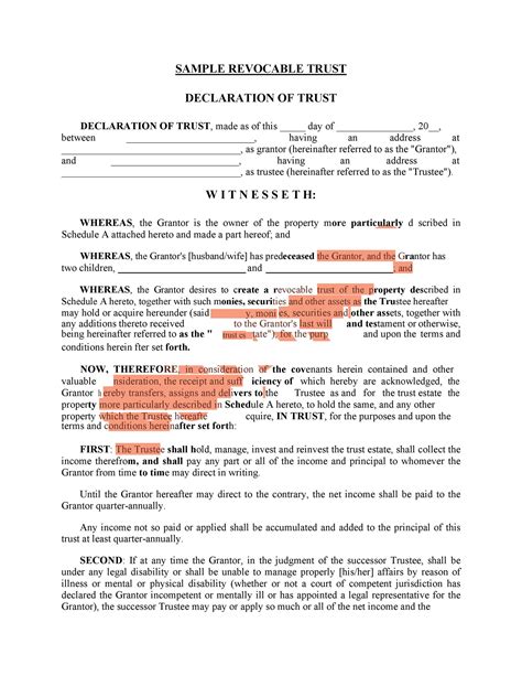 Trust Schedule A Template