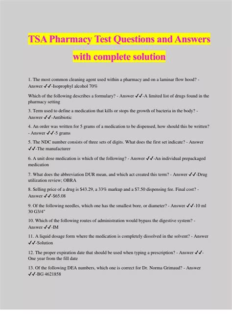 Tsa Questions And Answers Medications Doc