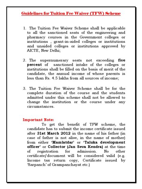 Tuition and Fees Waiver: