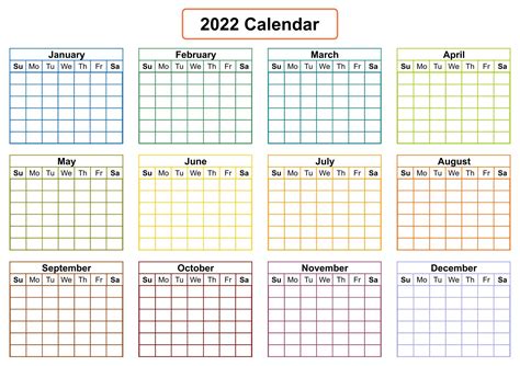 Twelve Month Calendar Template