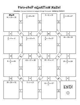 Two Step Equation Maze Answers PDF