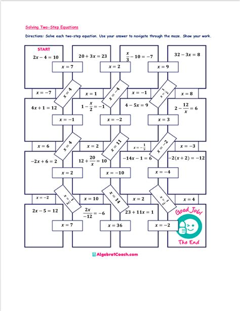 Two Step Equation Maze Answers PDF