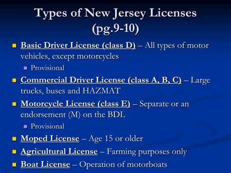 Types of Driver's Licenses in New Jersey