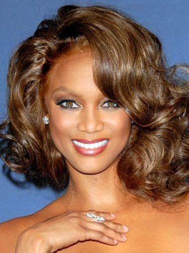 Tyra Banks Beautiful Classic Mid-length Wavy Glueless Lace Front Human Hair Wig 12 inches