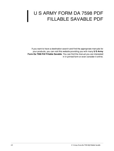 U S  Army Form DA-7598 - PDF Fillable Savable Ebook Doc