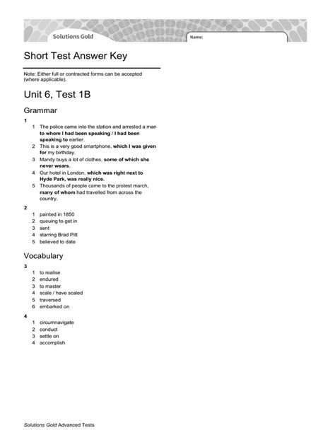 U6 Test A V2 Answer Key Kindle Editon