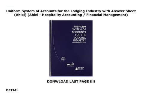 UNIFORM SYSTEM OF ACCOUNTS FOR THE LODGING .. Reader